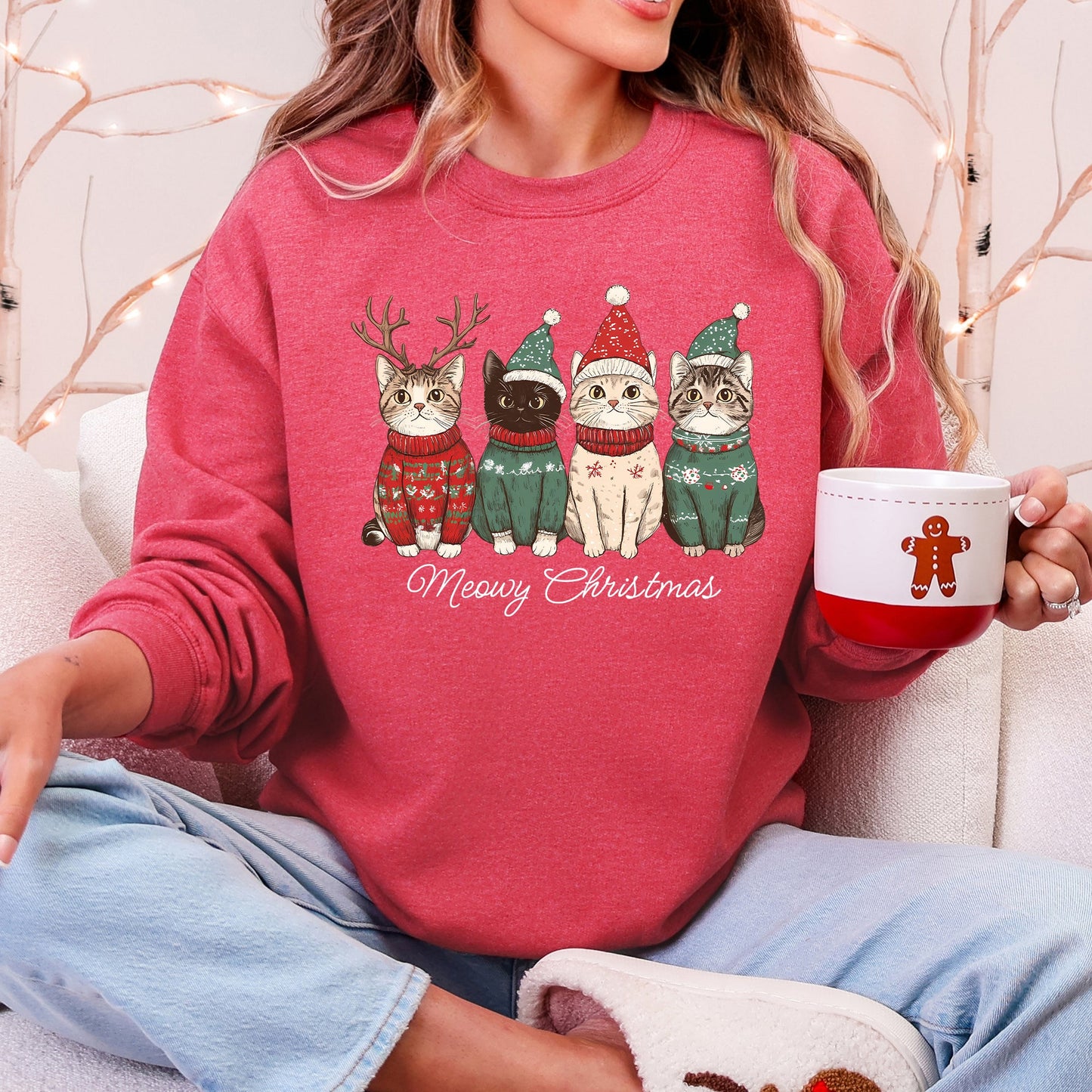 Meowy Christmas, Cats, Cute, Santa, Pets Sweatshirt
