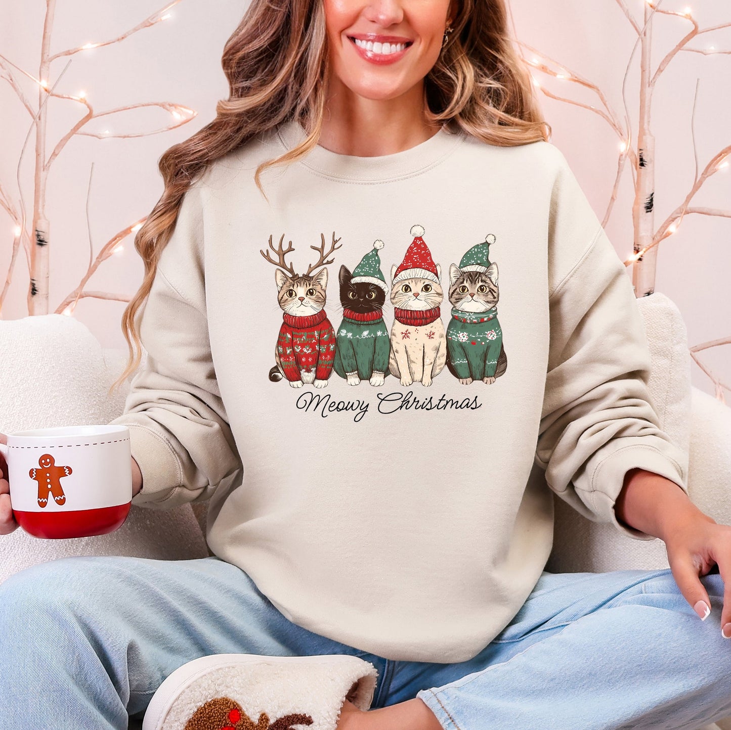 Meowy Christmas, Cats, Cute, Santa, Pets Sweatshirt