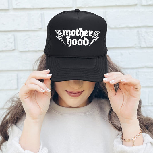 Mother Hood, Lightning Bolt, Sassy, Funny, Black Snapback Trucker Hat