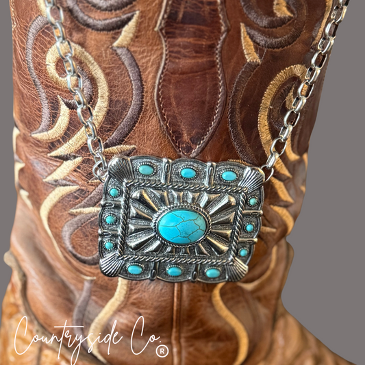 Concho Buckle Necklace with Turquoise Accents
