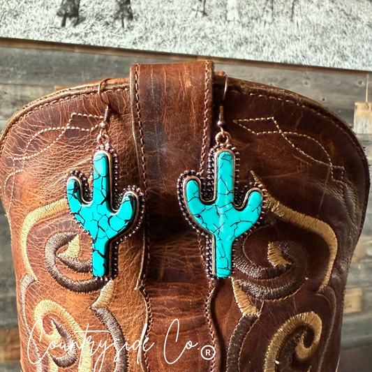 Turquoise Cactus Dangle Earrings