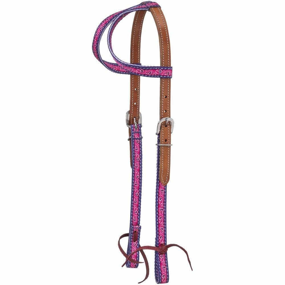 Tough 1 Nylon Double Ear Headstall – Purple Tooled Design Horse Size