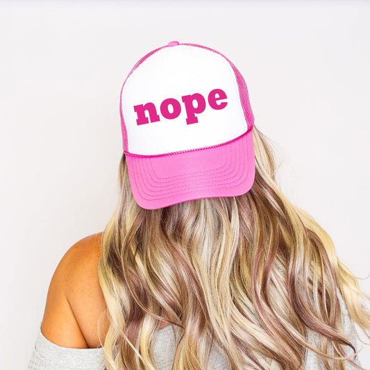 Nope, Sassy, Funny, Bright Pink Snapback Trucker Hat