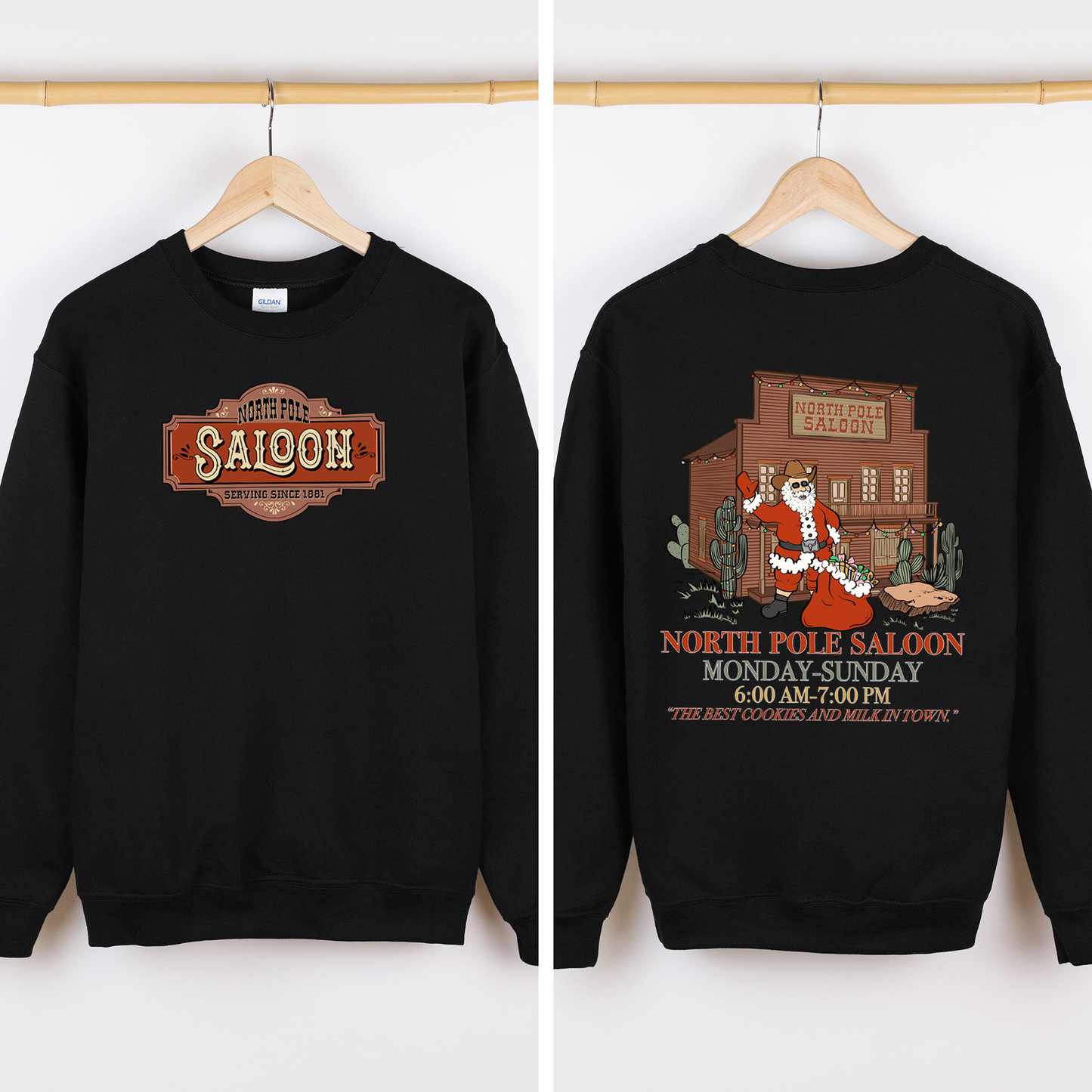North Pole Saloon, Christmas Party, Santa, Funny, Front and Back Sweatshirt