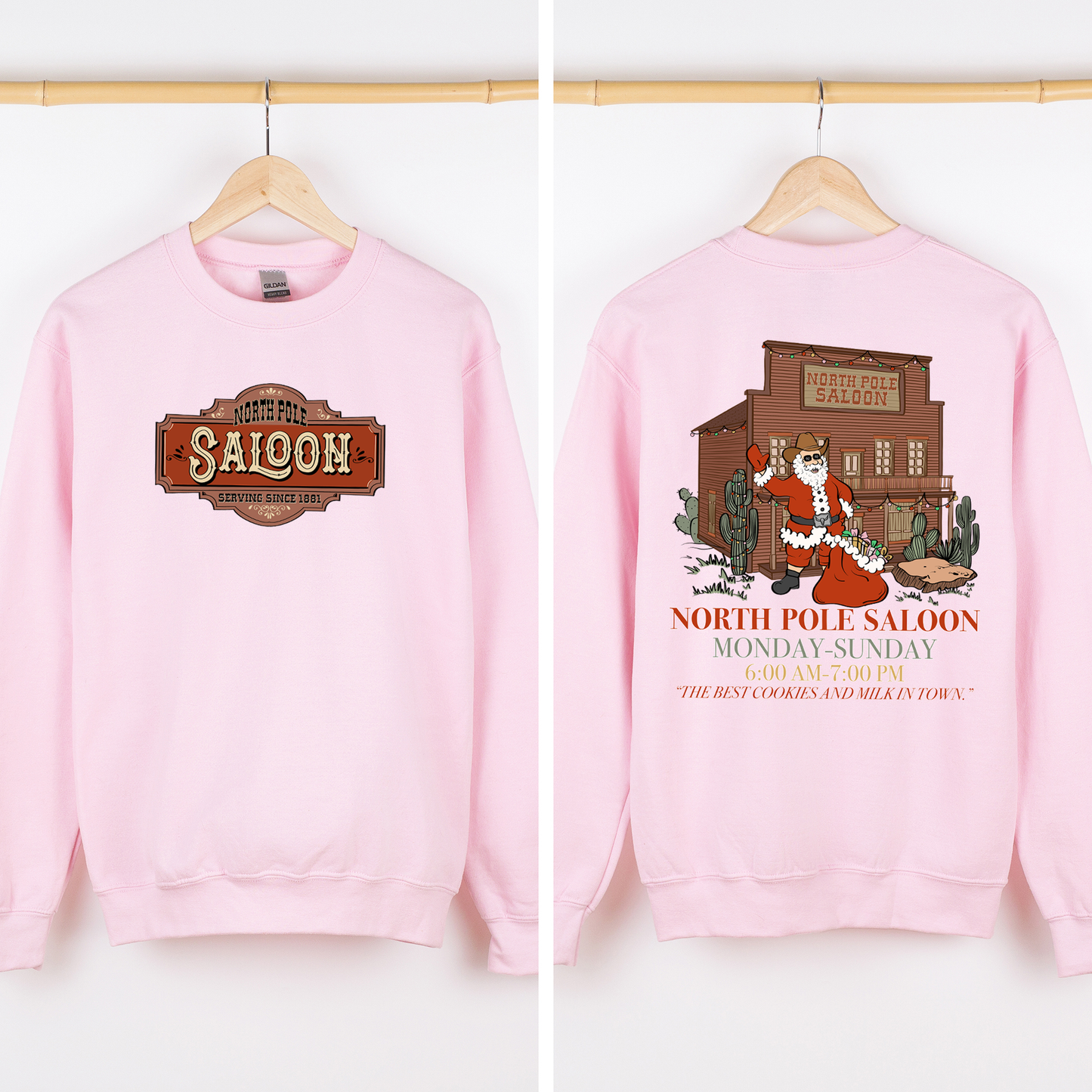 North Pole Saloon, Christmas Party, Santa, Funny, Front and Back Sweatshirt