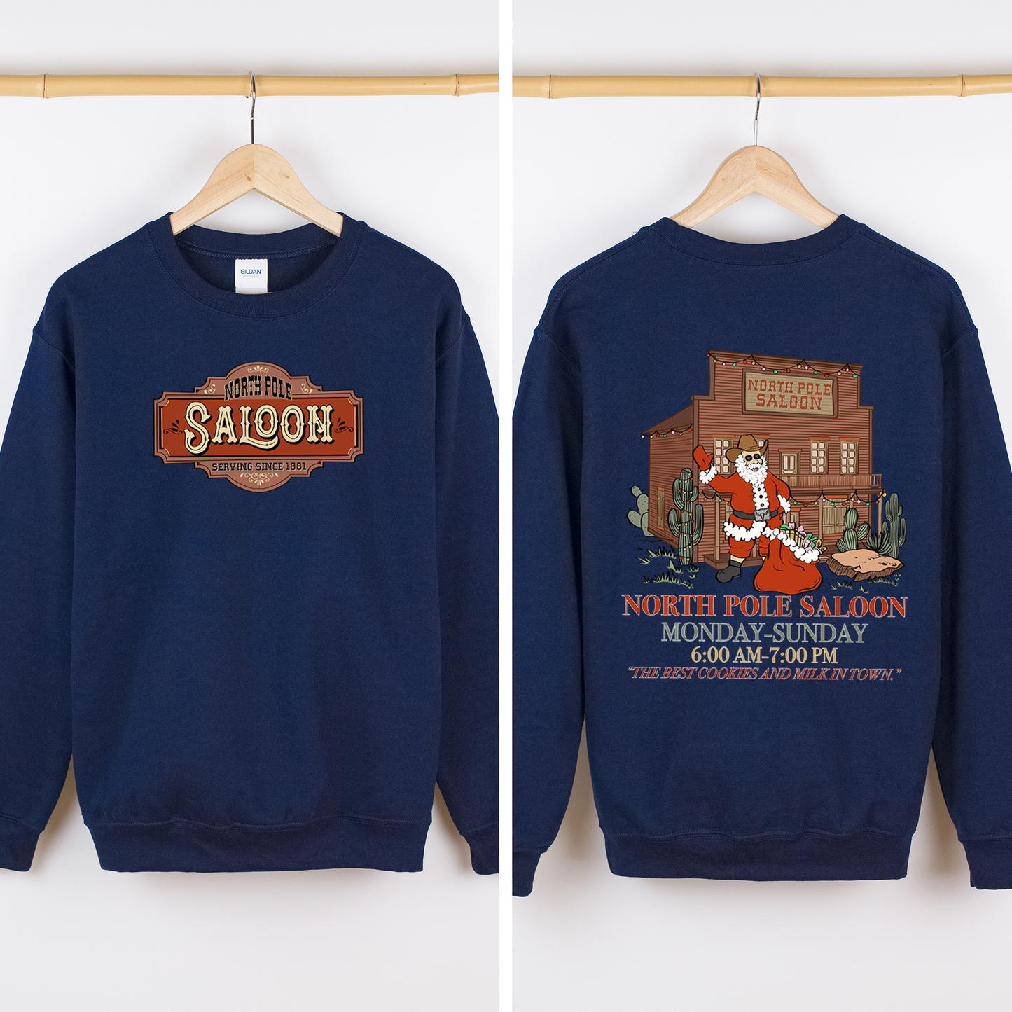 North Pole Saloon, Christmas Party, Santa, Funny, Front and Back Sweatshirt