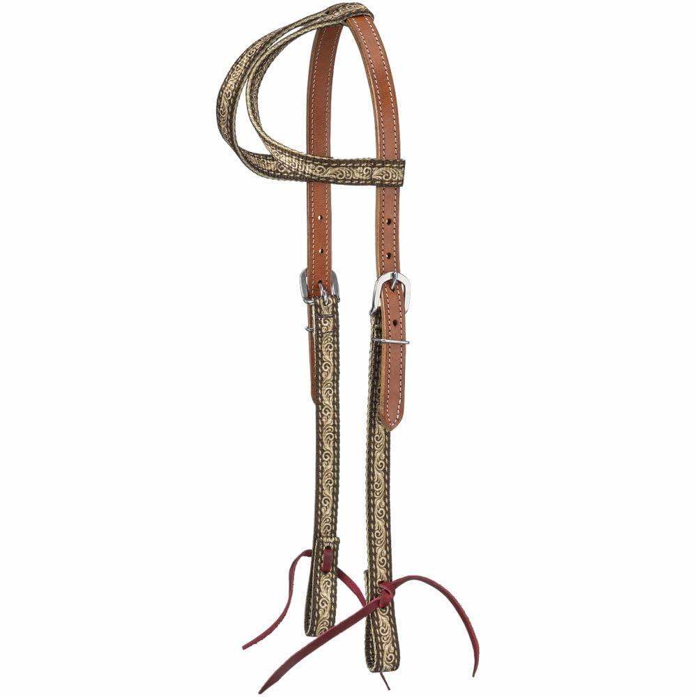 Tough 1 Nylon Double Ear Headstall – Brown Tooled Design, Lightweight & Durable