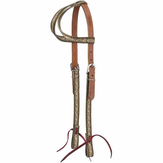 Tough 1 Nylon Double Ear Headstall – Brown Tooled Design, Lightweight & Durable