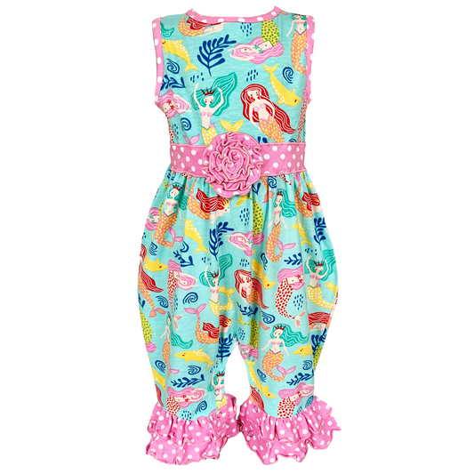 AnnLoren Baby Girls' Boutique Nautical Mermaid Sea Creatures Polka Dot Romper