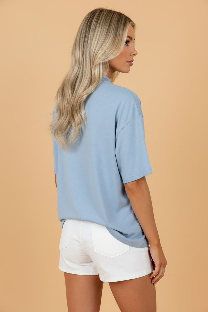Oversized Solid Color High Neck Tee
