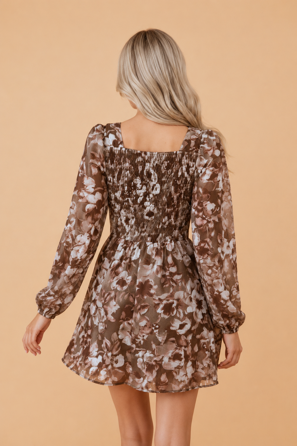 Floral Smocked Square Neck Long Sleeve Mini Dress