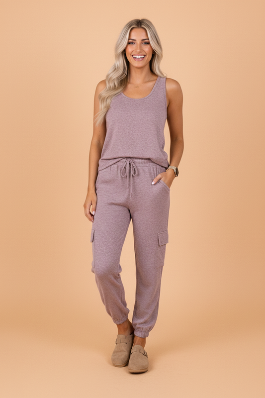Solid Tank Top & Drawstring Jogger Pants Set