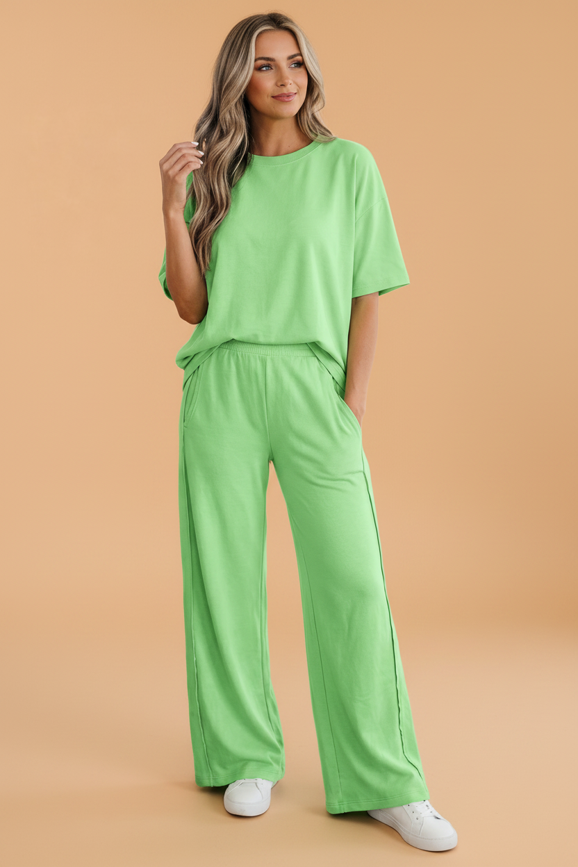 Solid Oversize Tee & Wide Leg Pants Set