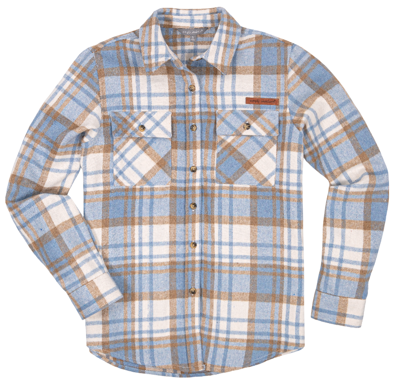 Shacket - Shirt - Blue/Brown Plaid - F22 - Simply Southern