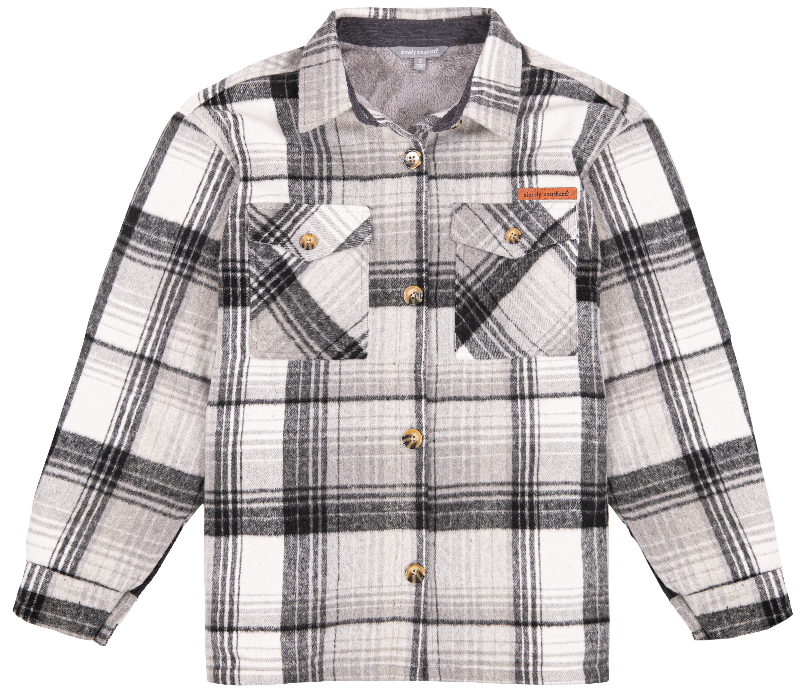 Sherpa Shacket - Plaid Gray - F22 - Simply Southern