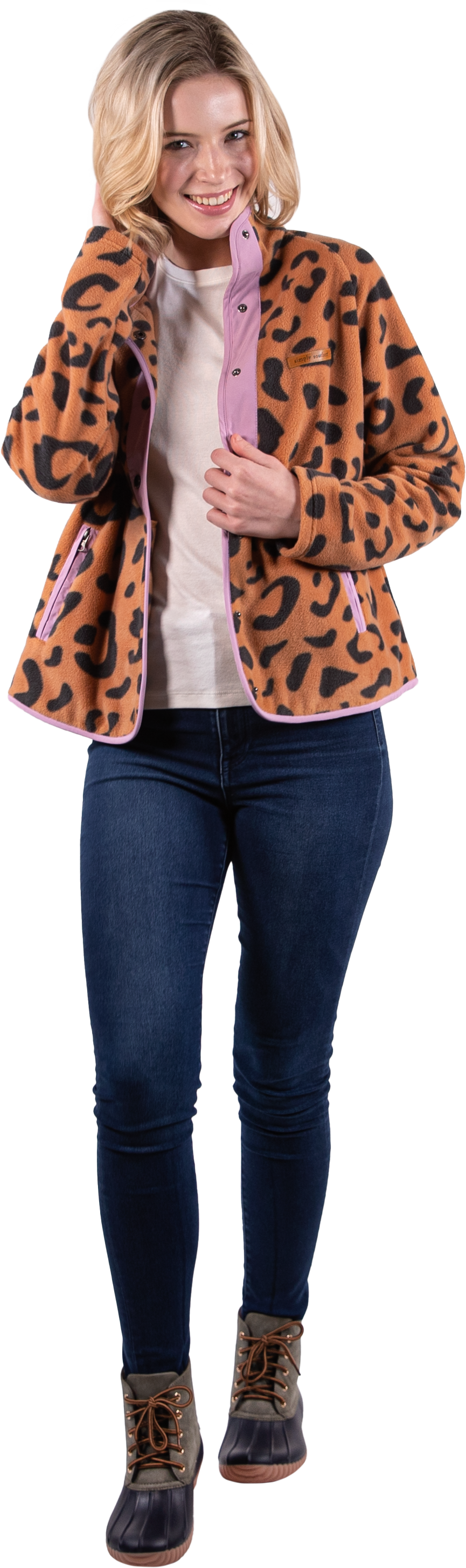 Fleece Snap Jacket - Leopard - F22 - Simply Southern