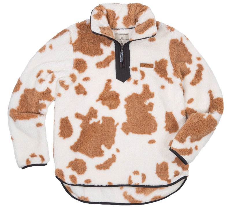 Y-Neck Sherpa Pullover - Cow - F22 - Simply Southern