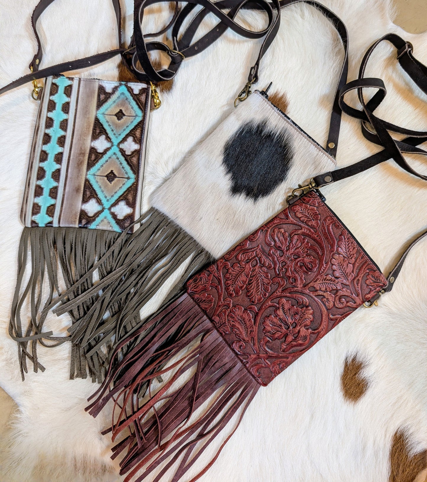 Genuine Leather Crossbody with Fringe – Handmade Western Purse in Three Unique Styles