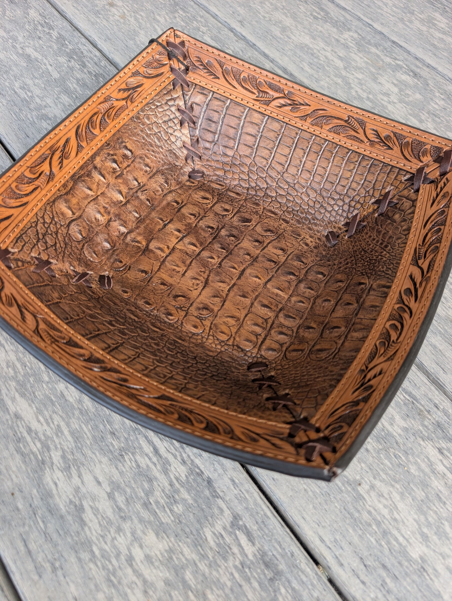 Tooled Leather Decorative Bowl