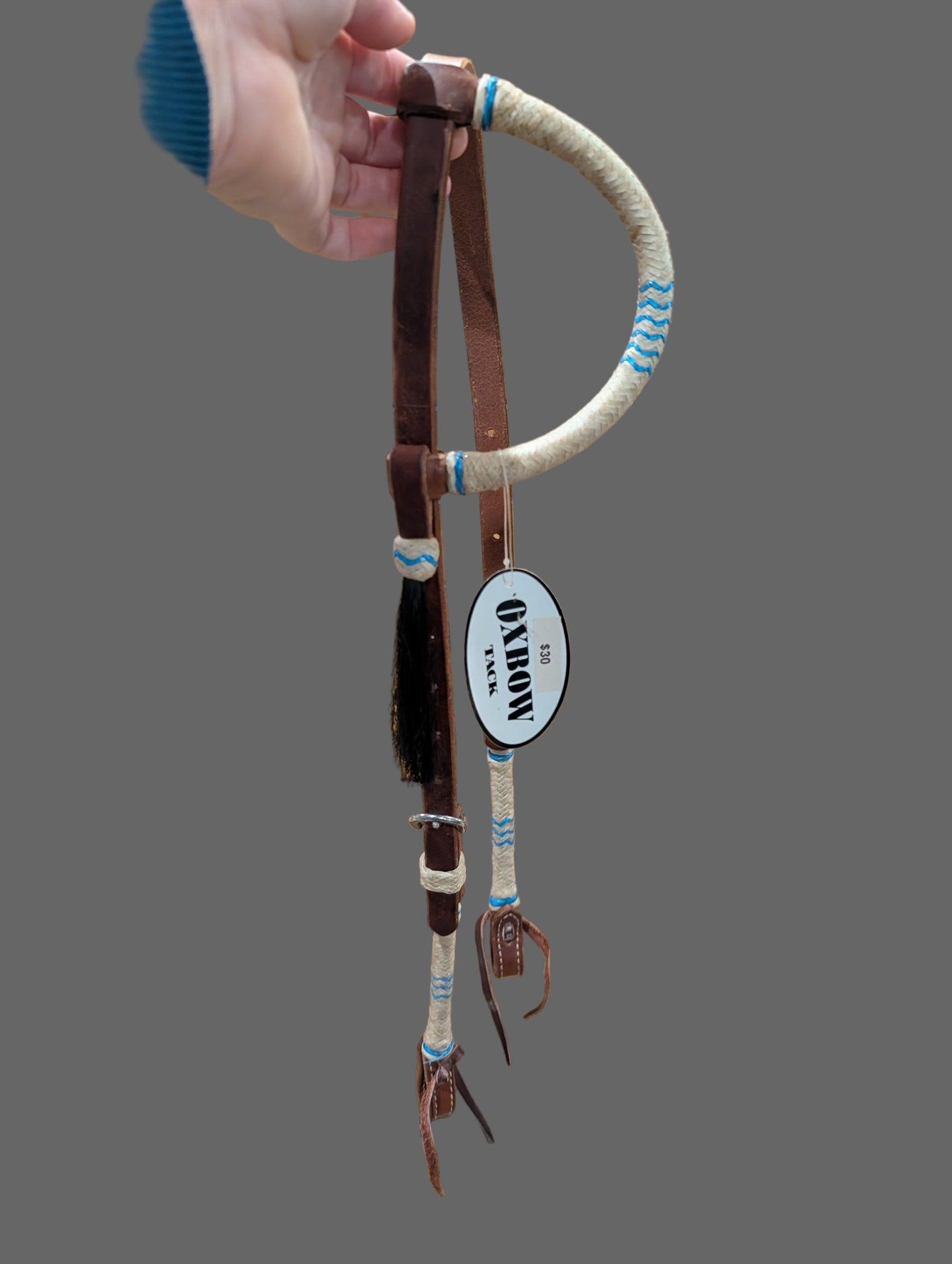 Oxbow Tack Blue Slip Ear Headstall with Rawhide Accents