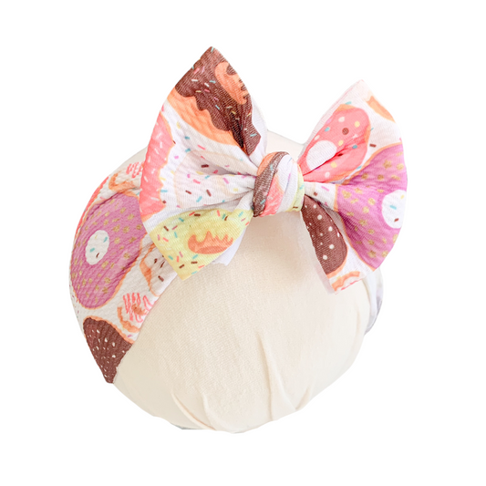 Donuts on white Headwrap Bow