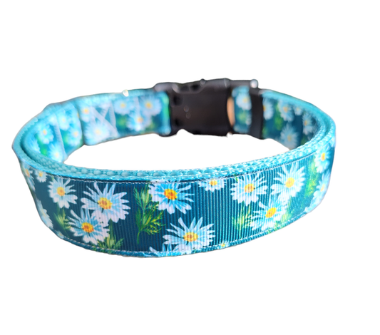 Watercolor Flowers L Blue Nylon Dog Collar MD, LG, XL, Leash