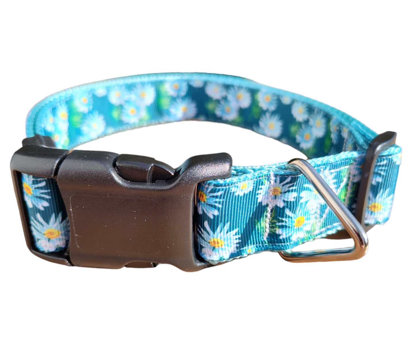 Watercolor Flowers L Blue Nylon Dog Collar MD, LG, XL, Leash