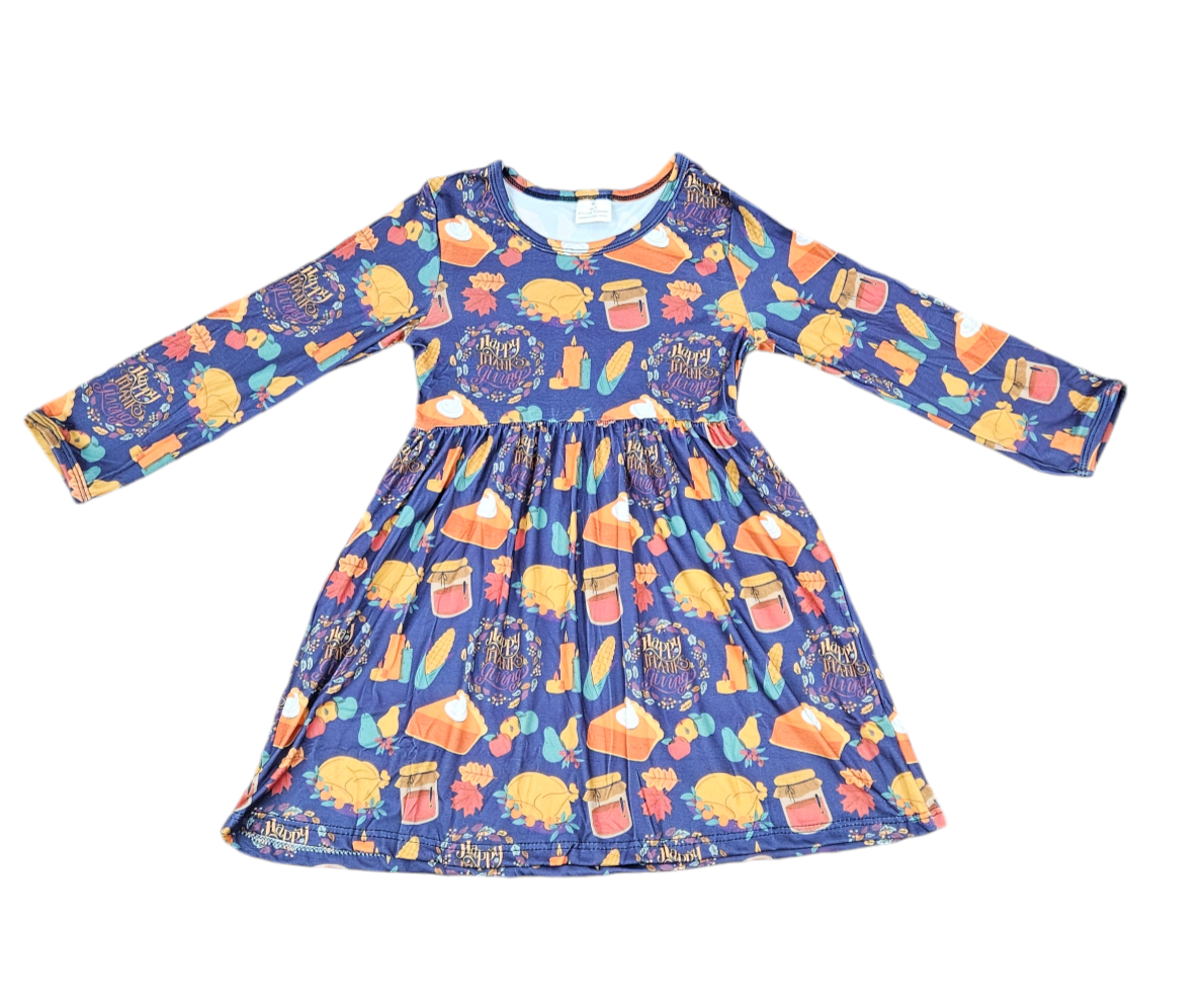Thanksgiving Table Long Sleeve Milk Silk Dress