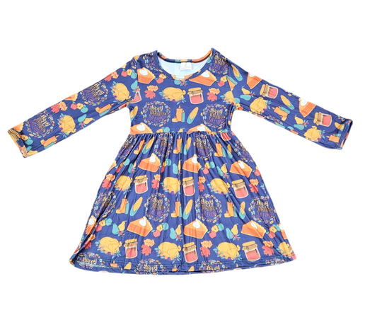 Thanksgiving Table Long Sleeve Milk Silk Dress