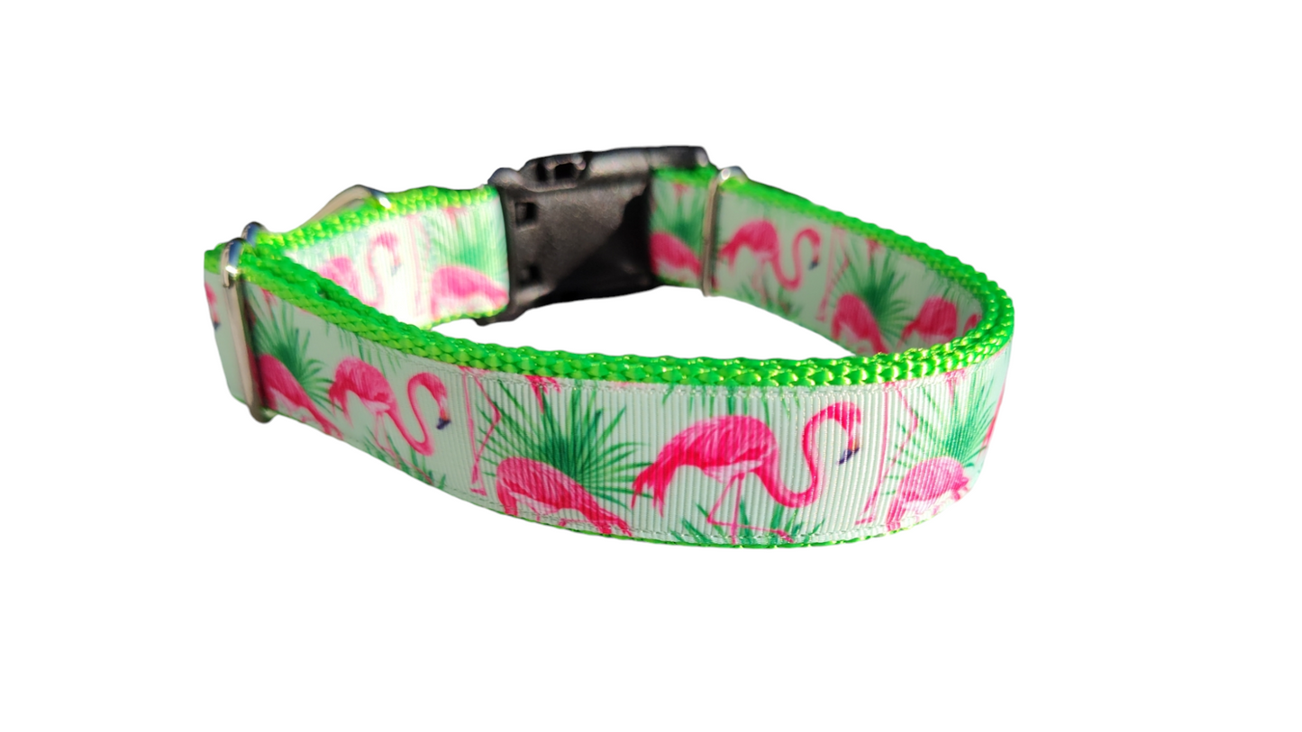Mint Flamingo Nylon Dog Collar