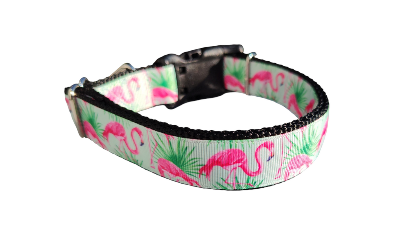 Mint Flamingo Nylon Dog Collar