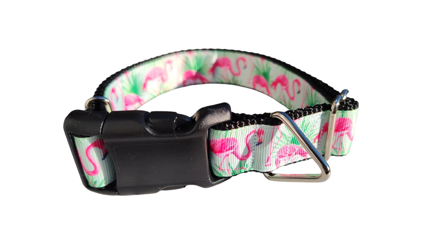 Mint Flamingo Nylon Dog Collar