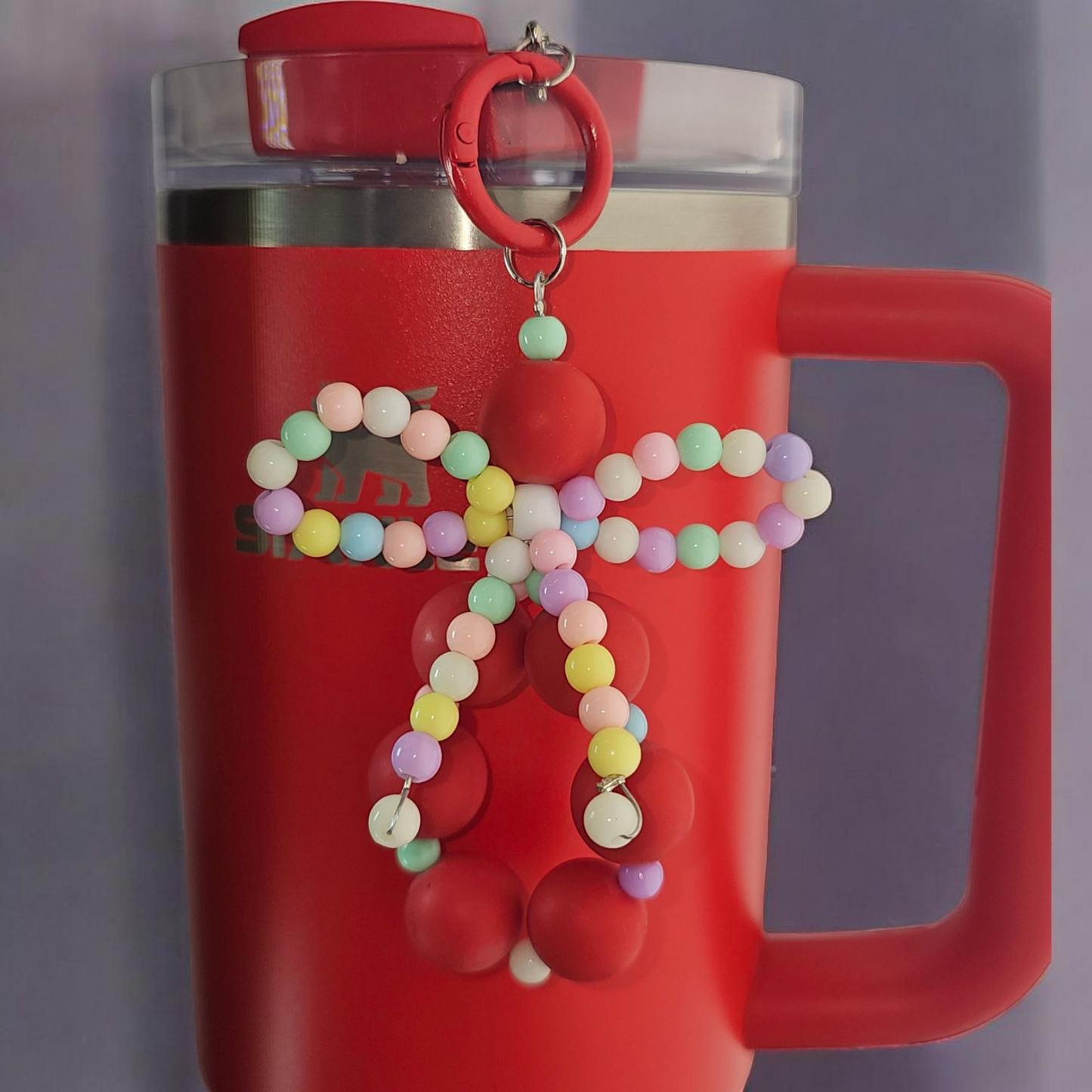 Beaded Ribbon Bow Tumbler Cup Charm Pendant