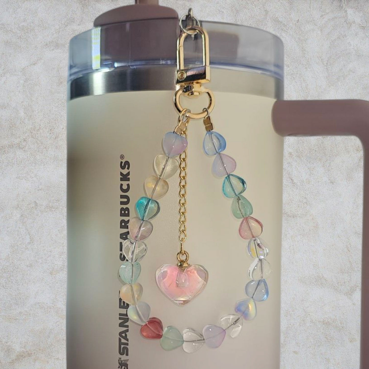Deluxe Crystal Heart Beaded Tumbler Charm