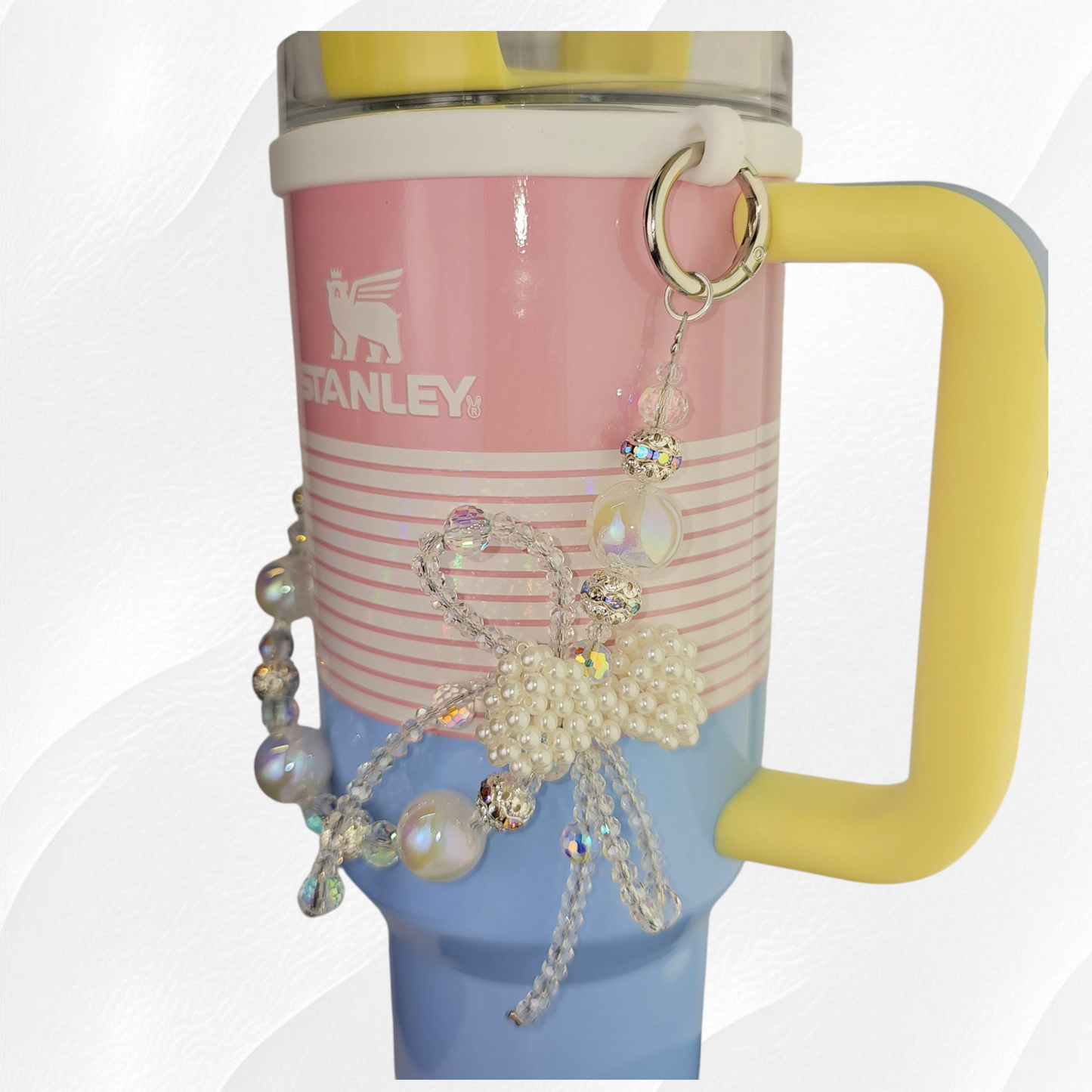 Deluxe Pearl Beaded Tumbler Charm Necklace  - White