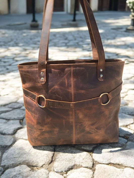 Vintage Rustic Leather Tote Bag