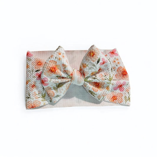 Peachy Floral Baby Headwrap Bow