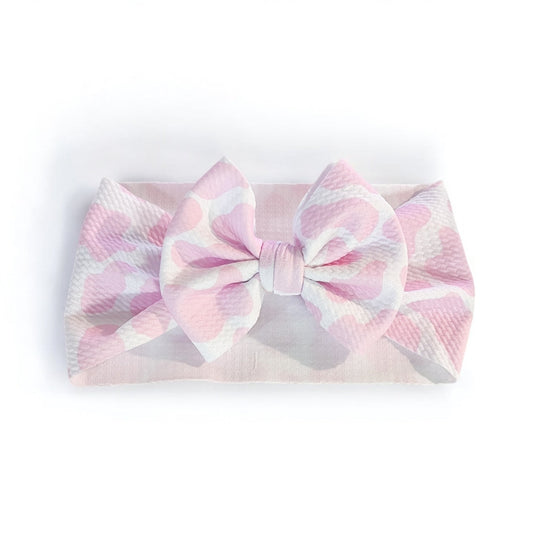 Pink Cow Spots Baby Headwrap Bow