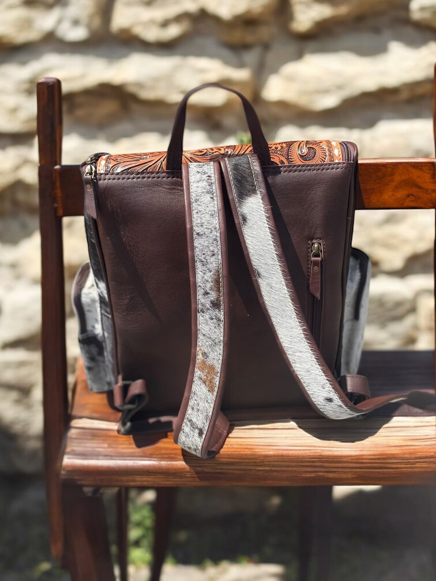 Bucking Horse Cowhide & Tooled Leather Backpack