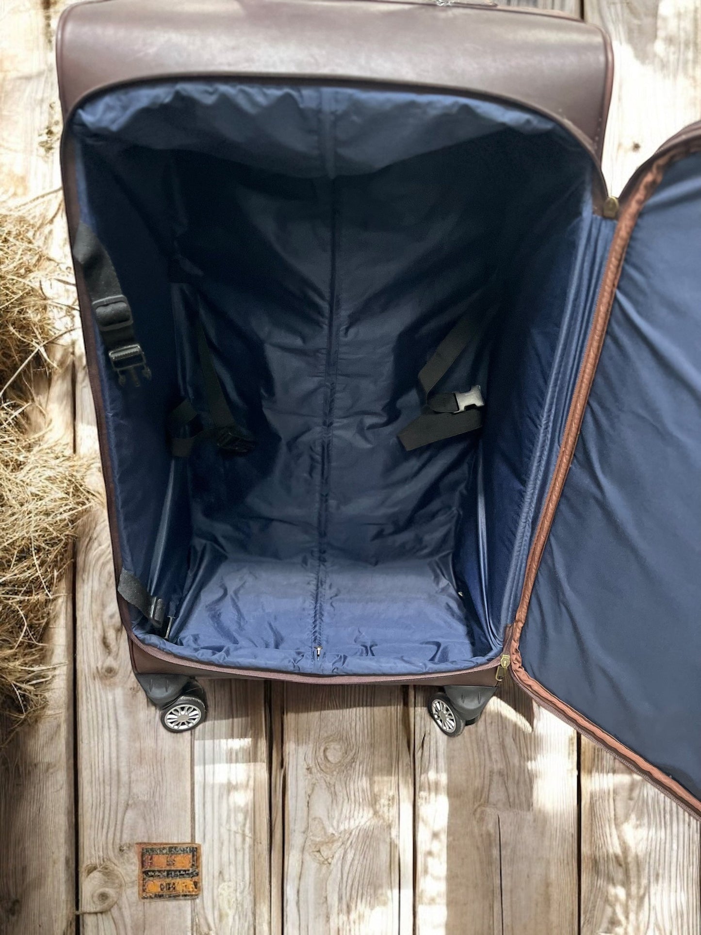 Large Cowhide & Leather Rolling Suitcase