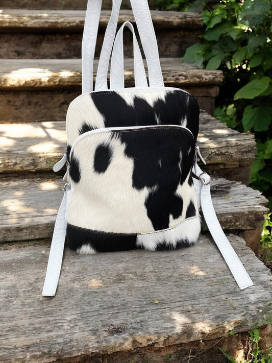 White Cowhide Mini Backpack
