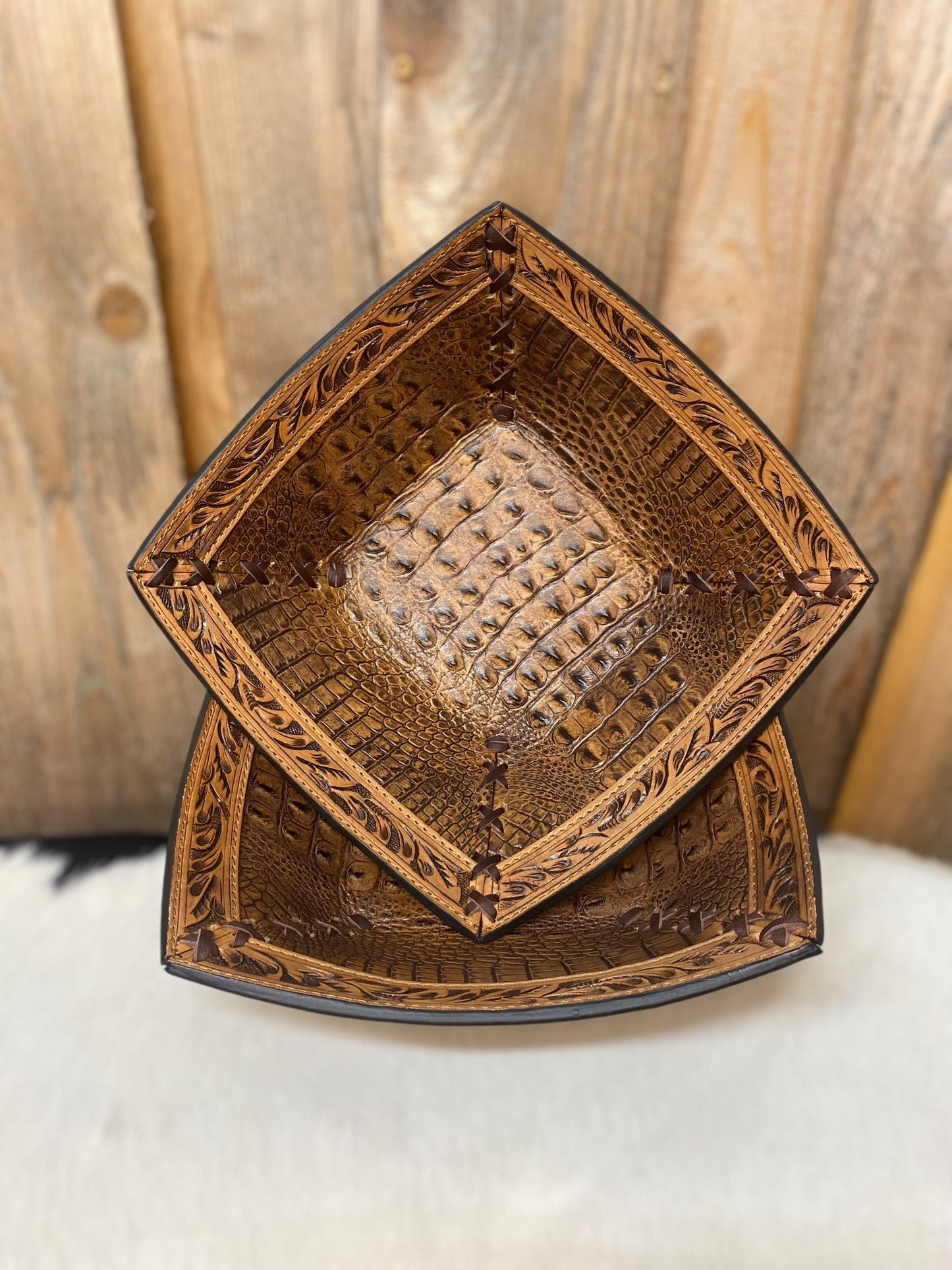 Croc Embossed Leather Decorative Bowl
