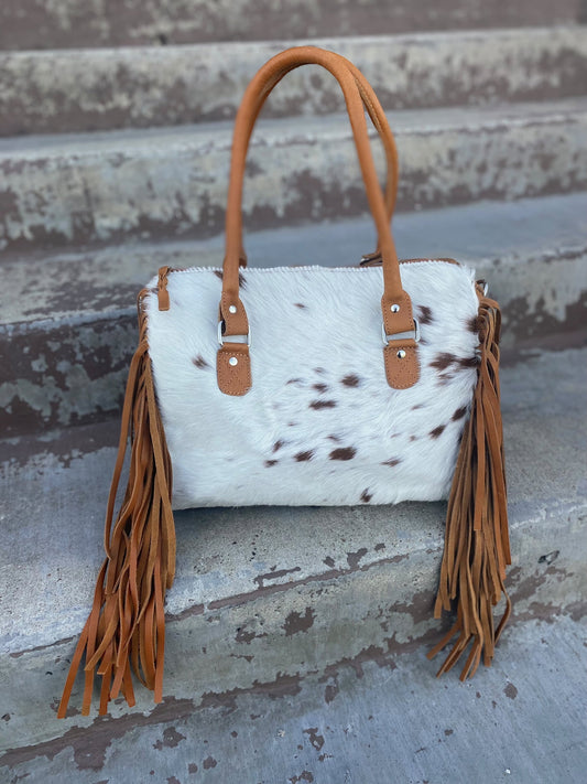 Tan Leather Fringe Speedy Cowhide Bag/Crossbody
