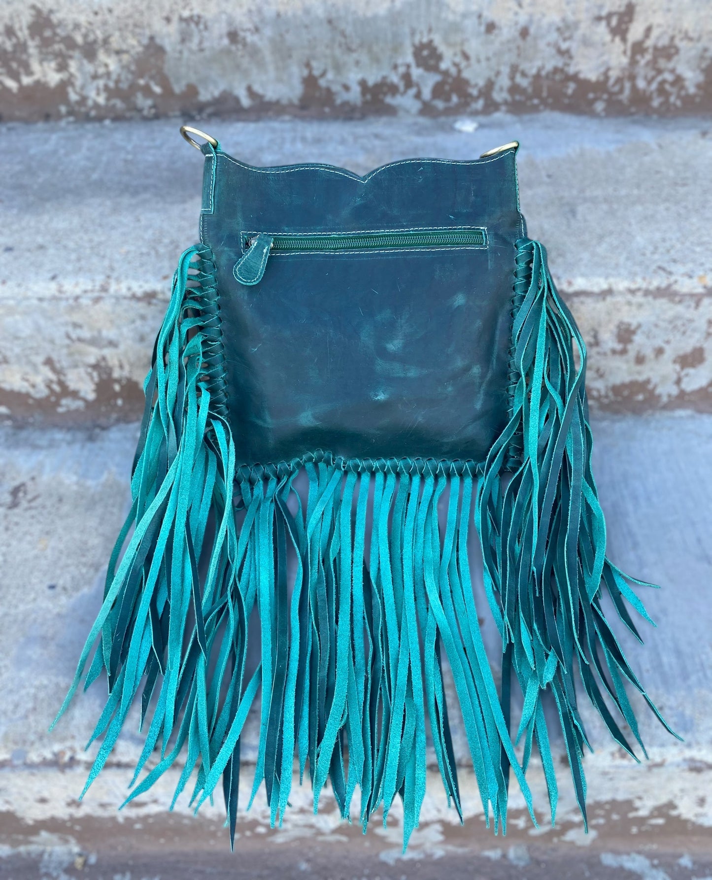 Bluebell Emerald Leather Crossbody Fringe