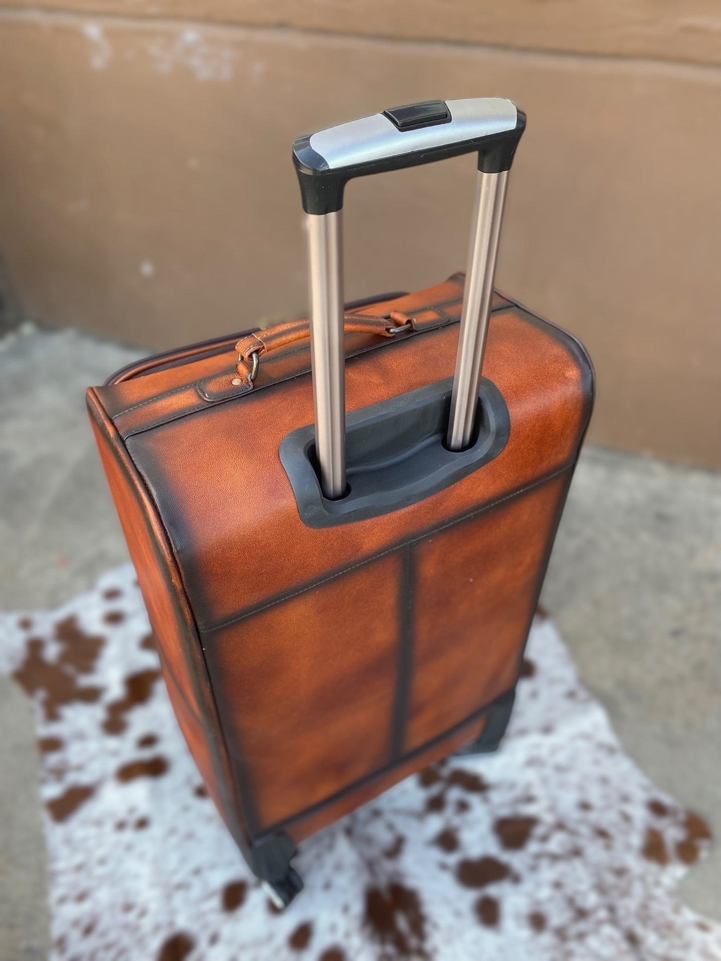 Medium Burn Leather Rolling Cowhide Suitcase Carry Luggage