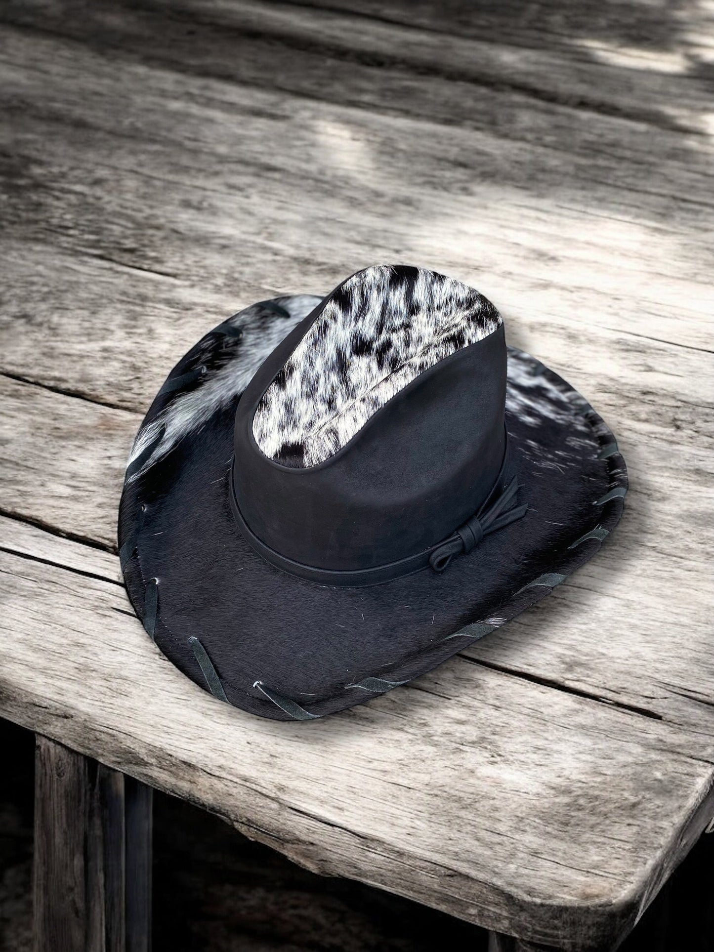 Medium Western Black Cowhide & Genuine Leather Hat
