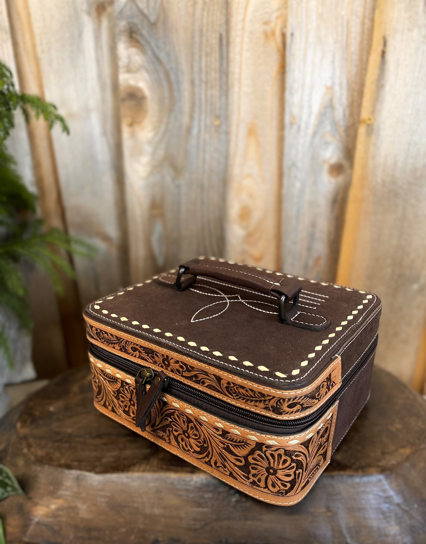 Brown BootStitch Suede Leather Leather & Tooled Jewelry Box