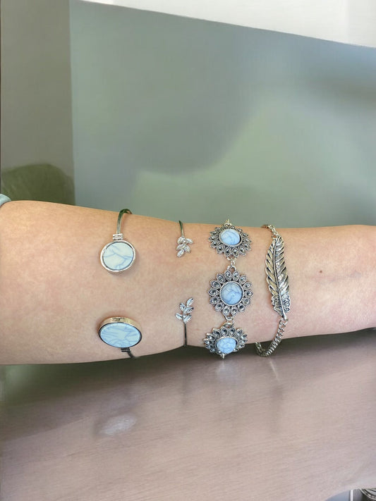 Western Silver White Stones Bracelet 4pc