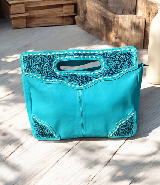 Turquoise Handcrafted Tooled Leather Bag