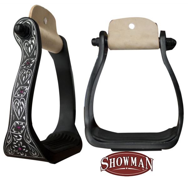 Showman Black engraved aluminum stirrups with rhinestones